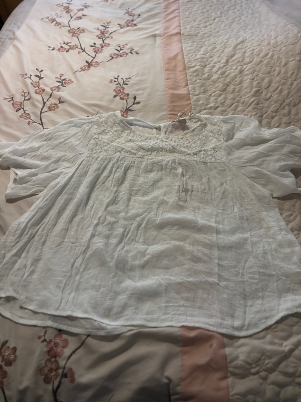 Forever 21 Plus White Gauzy, sheer Crochet Yoke Peasant Top